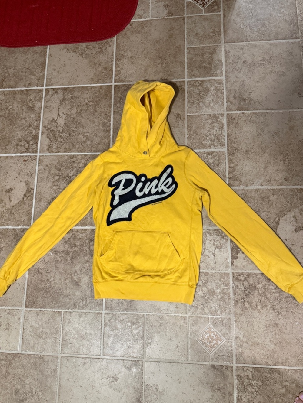PINK Yellow Hooded Pullover Sweatshirt
